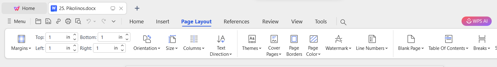 WPS Office Layout tab