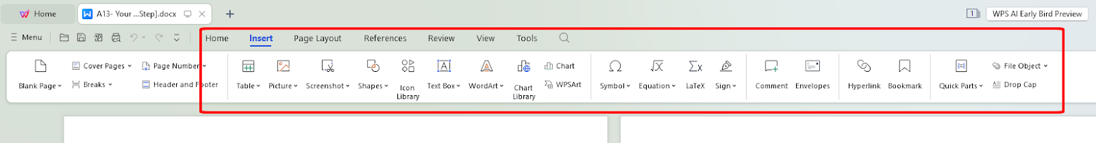 Onglet Modifier dans WPS Office
