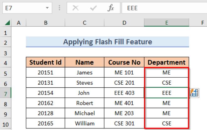 department names will appear automatically in subsequent cells.