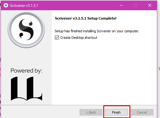 Scrivener installation finish