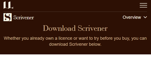 main page for download Scrivener