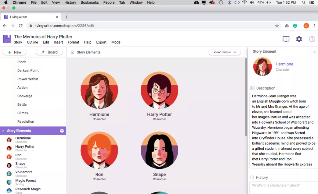 Livingwriter character profile