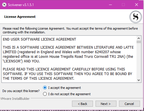 License agreement Scrivener