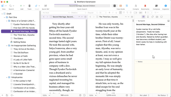 Split page editing screen
