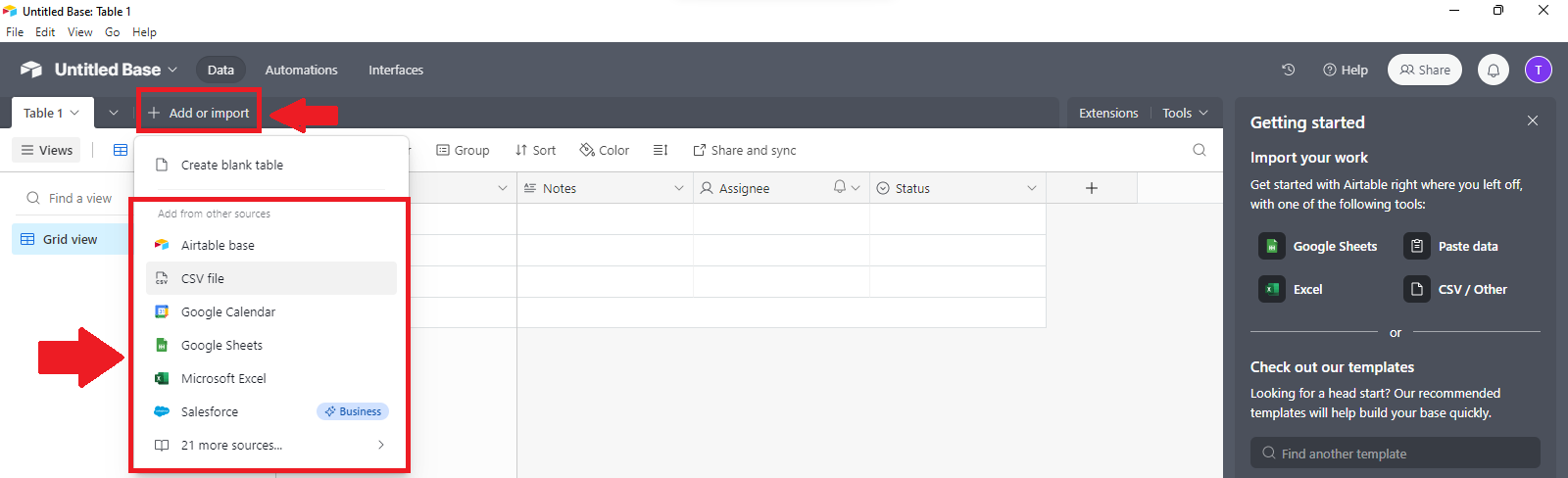 Airtable import data