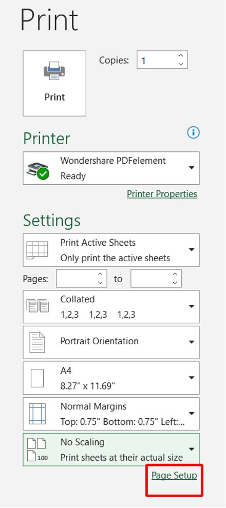 Click Page Setup