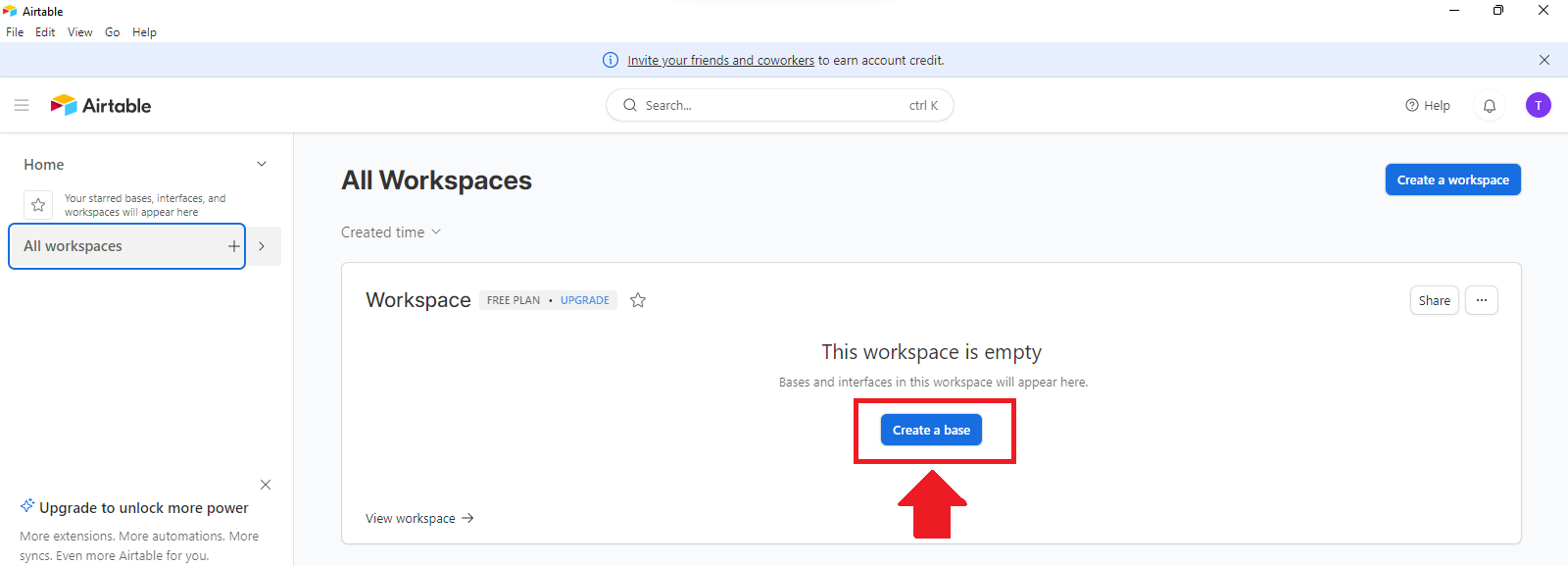Airtable create a base