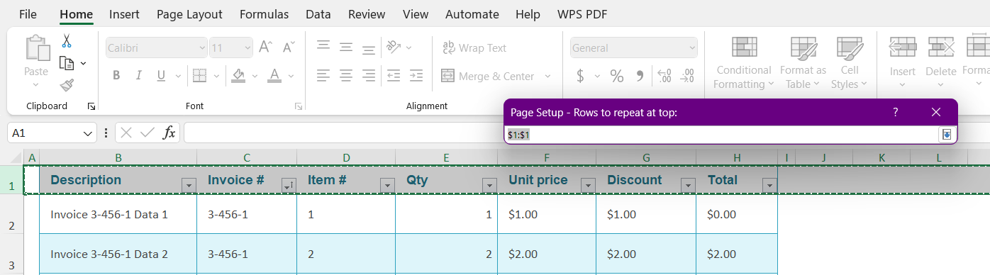 select rows to repeat at top