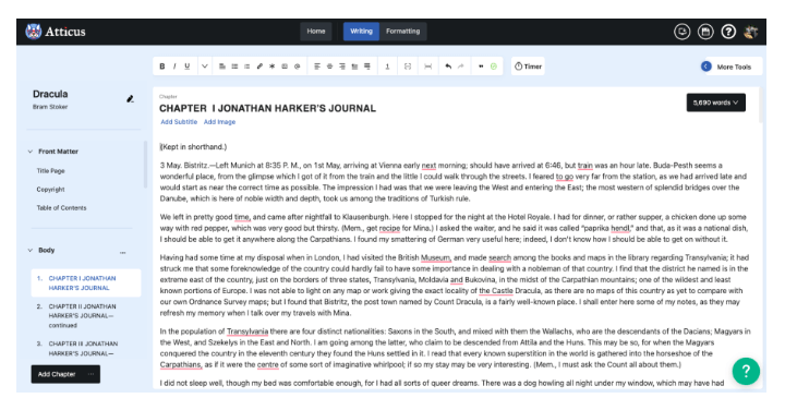 atticus writing mode