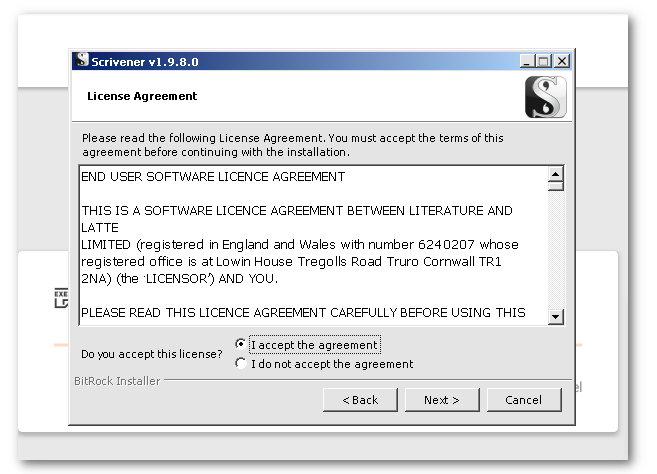 accept the license agreement