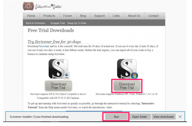 download free trial and button