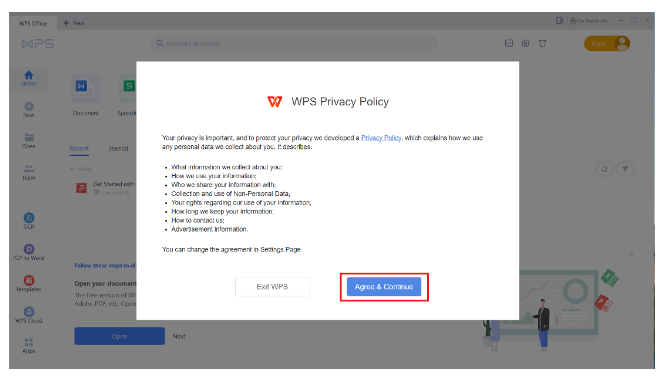 click on the agree and continue