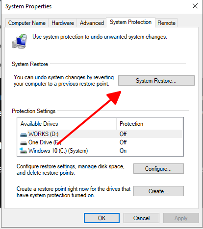 System Properties window