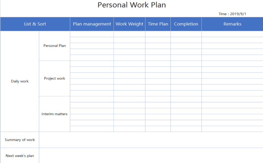 Personal work plan template