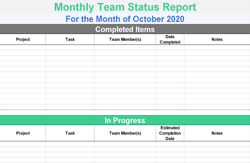 Simple Team Status Report template