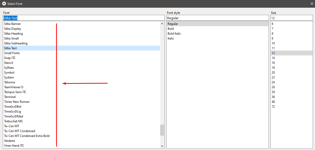 Scrivener fonts list