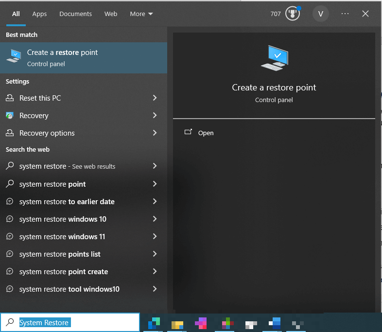  search for System Restore.