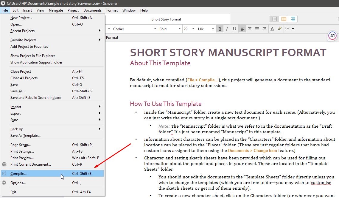 Scrivener compile option