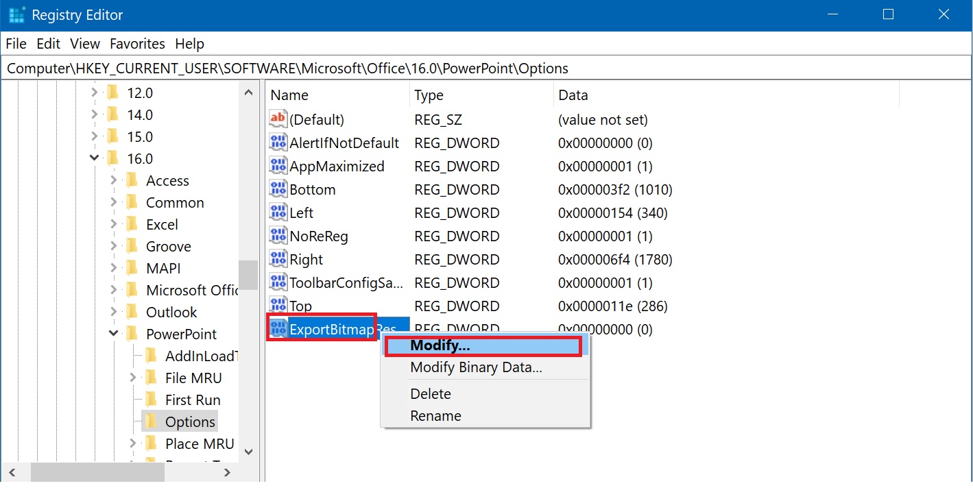 Modify the ExportResolution