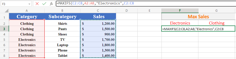 Excel MAXIFS second criteria range