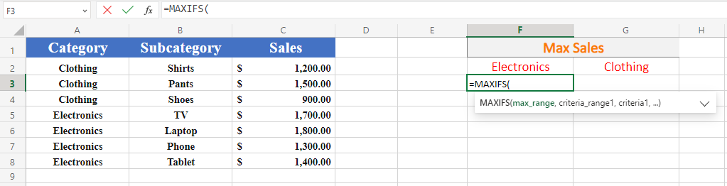  Excel MAXIFS Function