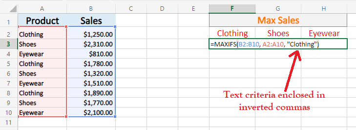 Excel MAXIFS criteria