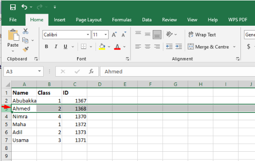 MS Excel row select