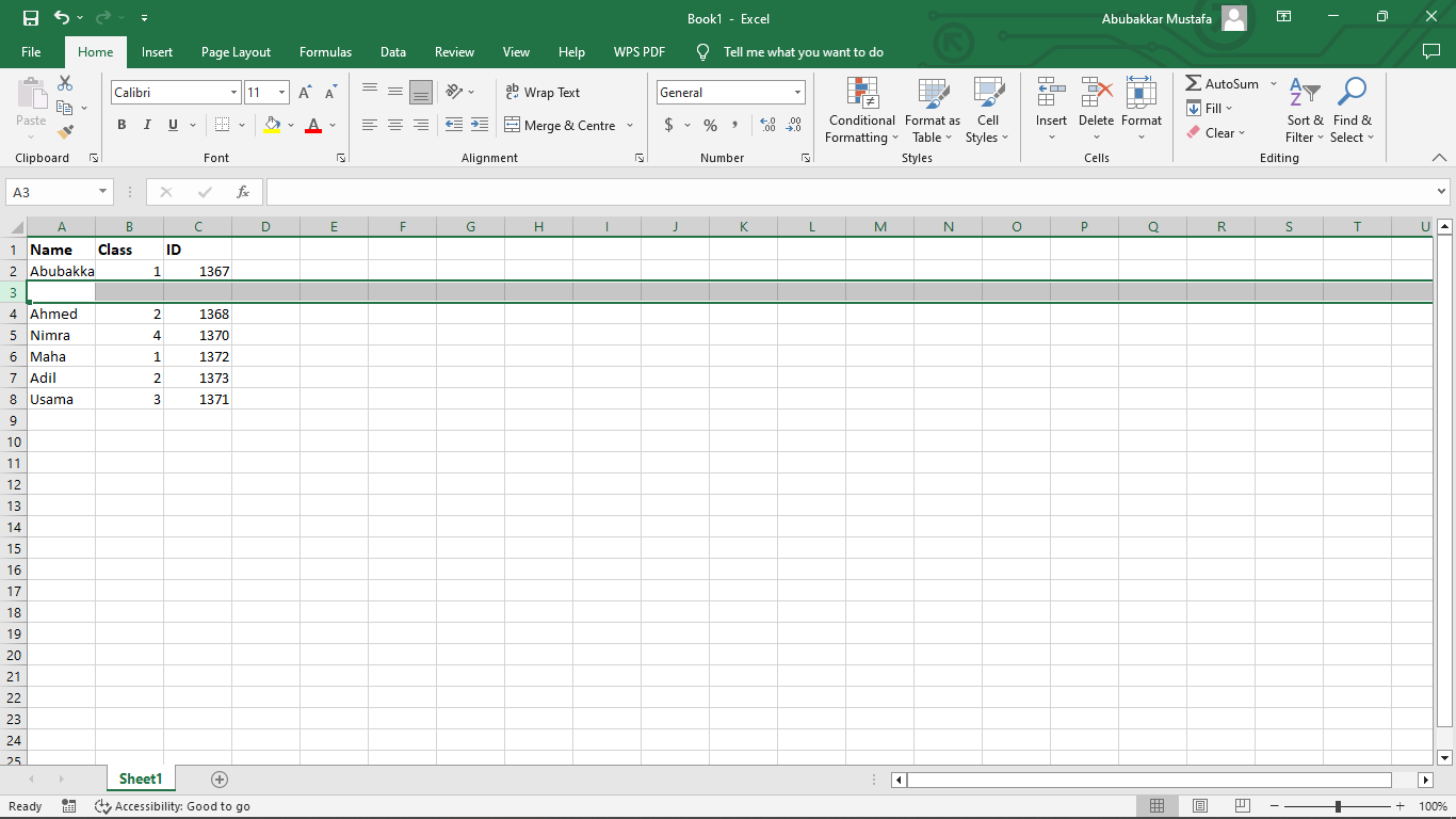MS Excel blank row added