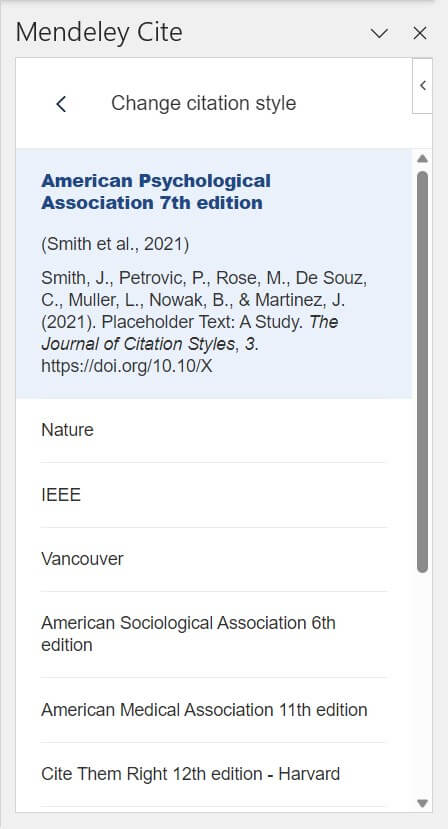 choose citation style with mendeley cite plugin