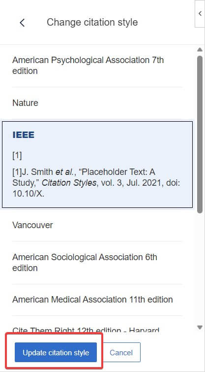 update new citation style with mendeley cite plugin