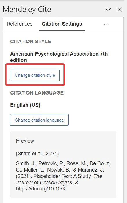 change citation style with mendeley plugin