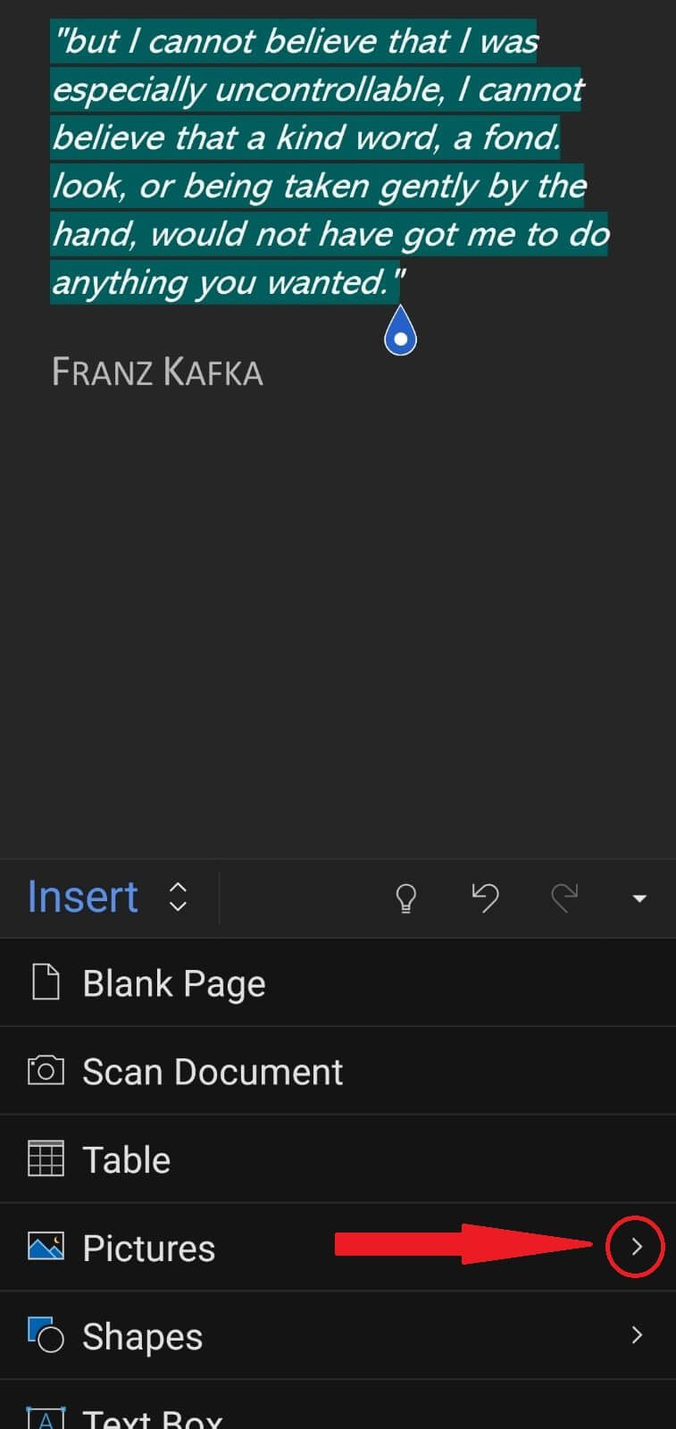Microsoft Word mobile pictures
