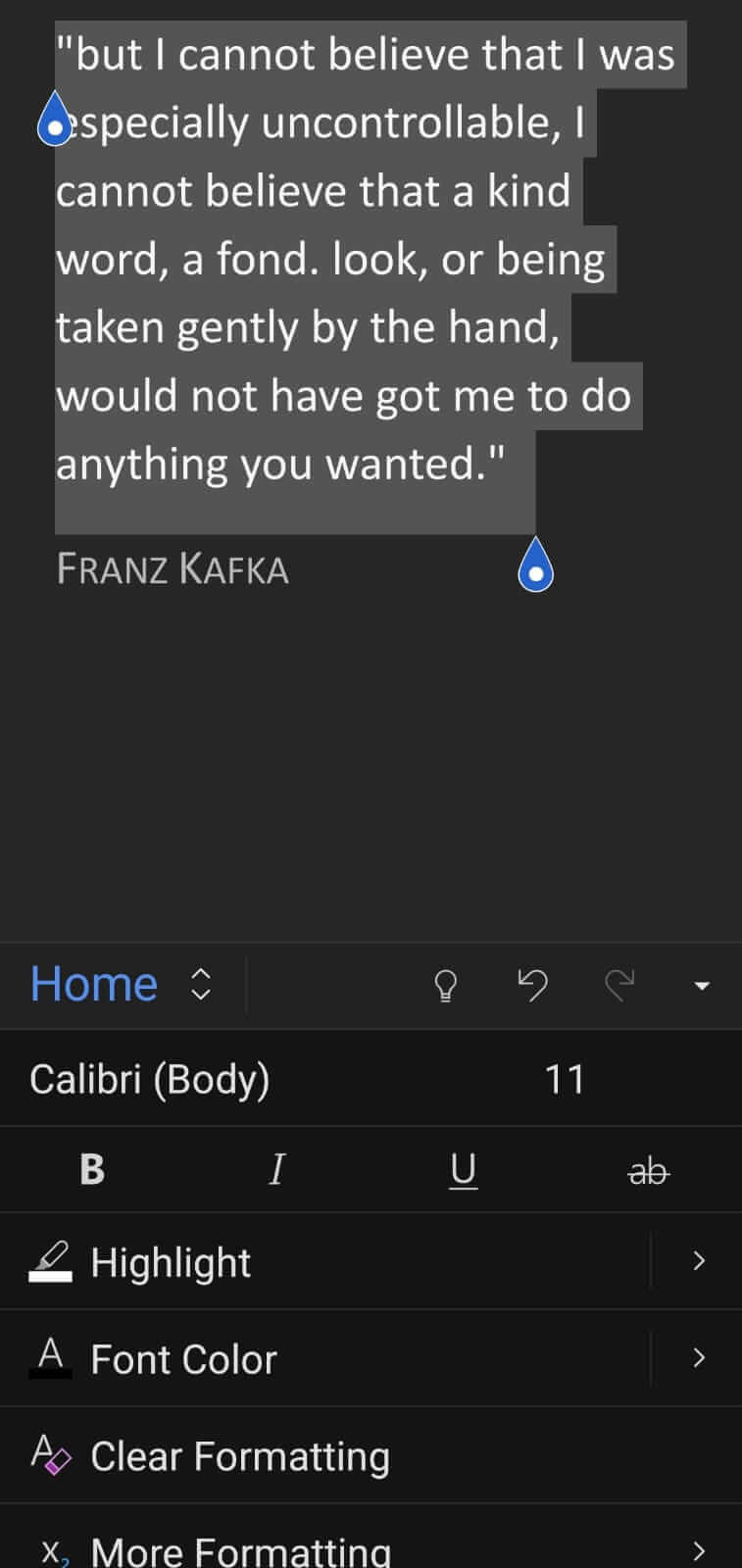 Microsoft Word mobile editing options