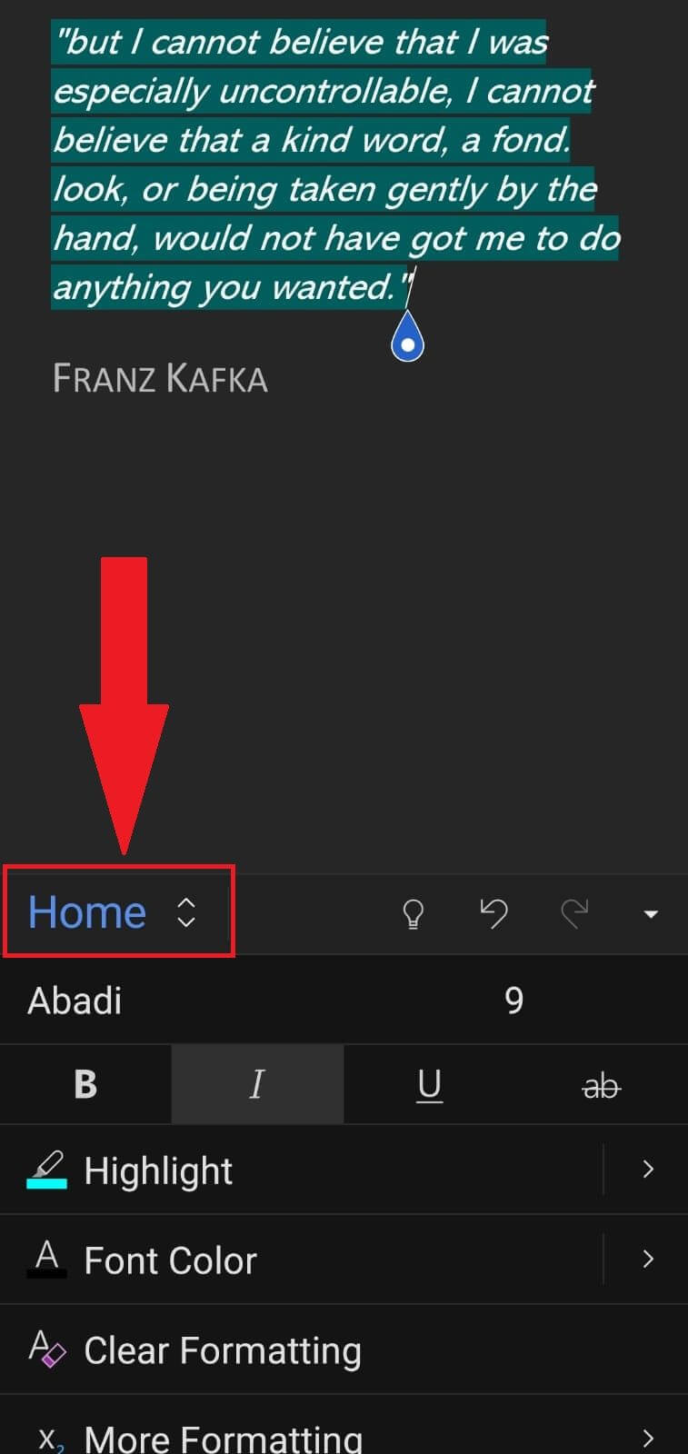 Microsoft Word mobile home tab