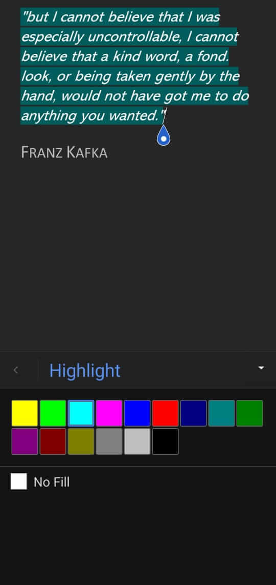 Microsoft Word mobile select highlight color
