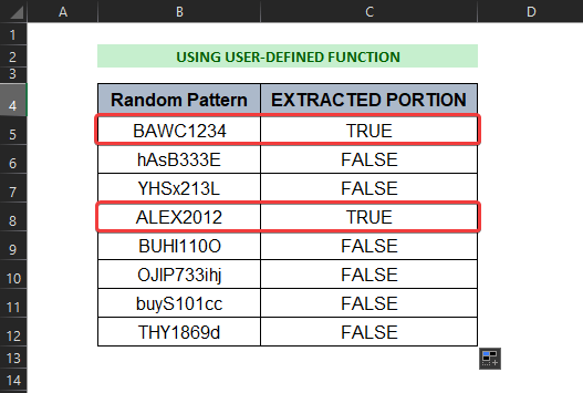 extract pattern Using User-Defined Function