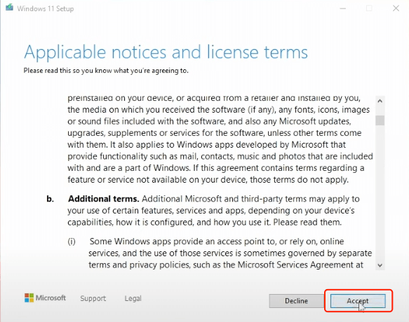 windows 11 setup license terms