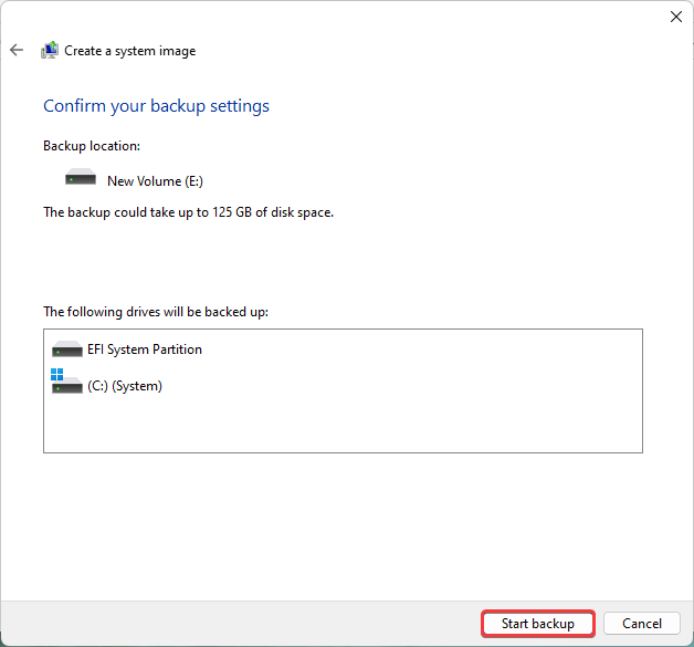 create a system image start backup