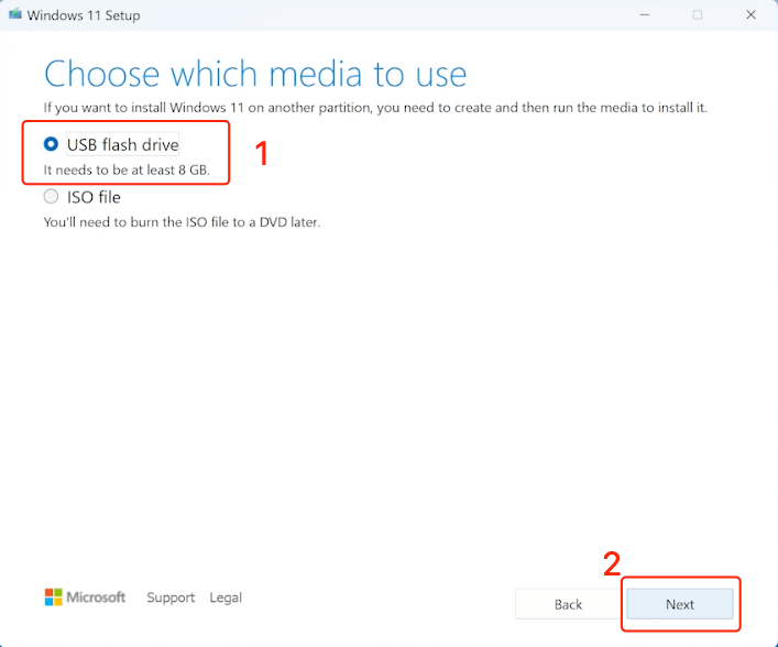 choose which media to use to create a bootable device