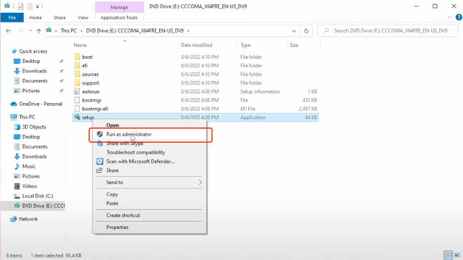 run as administrator windows 11 setup
