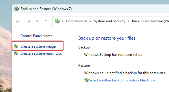 open create a system image