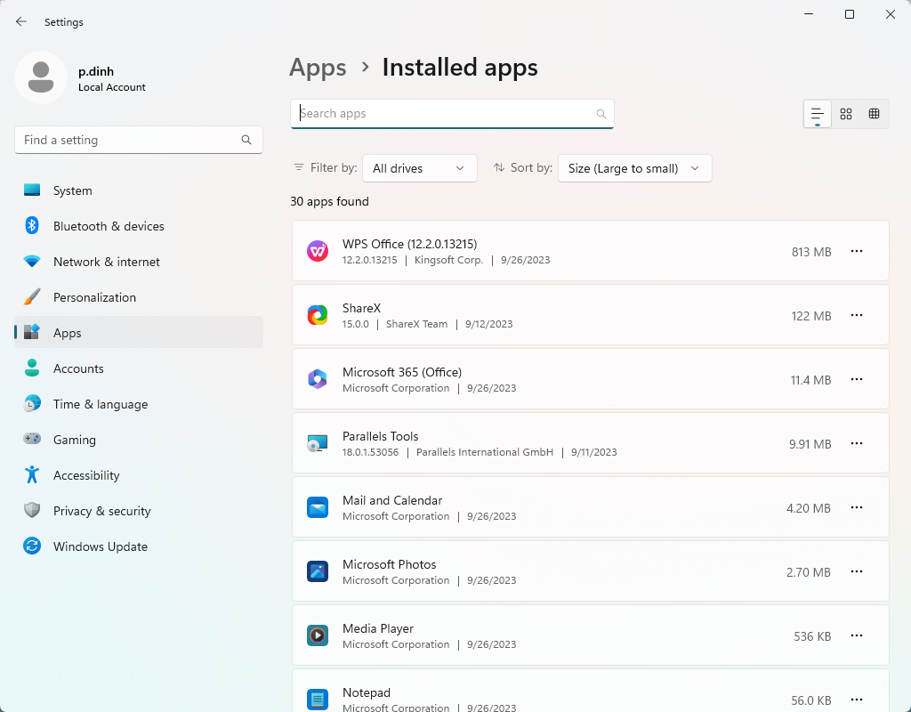 Installed Apps interface