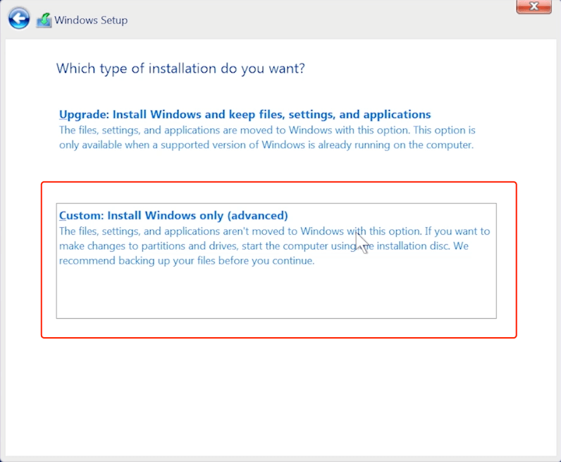 type of installation for windows 11