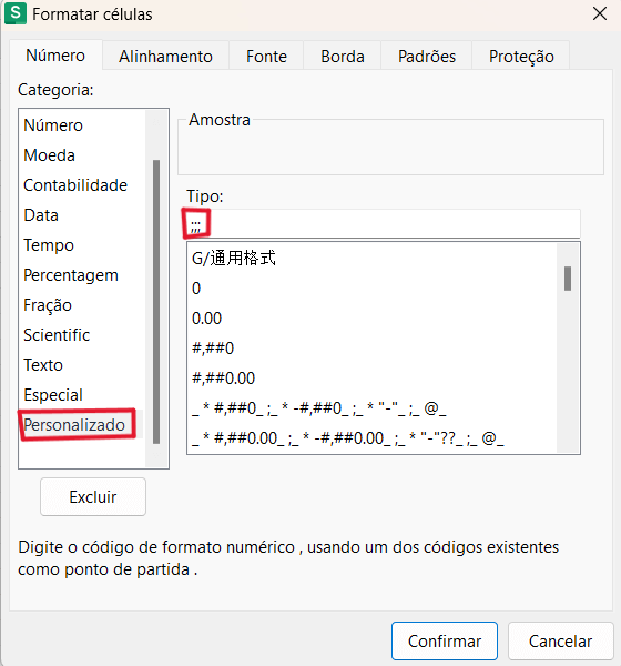 Definir o Formato Personalizado