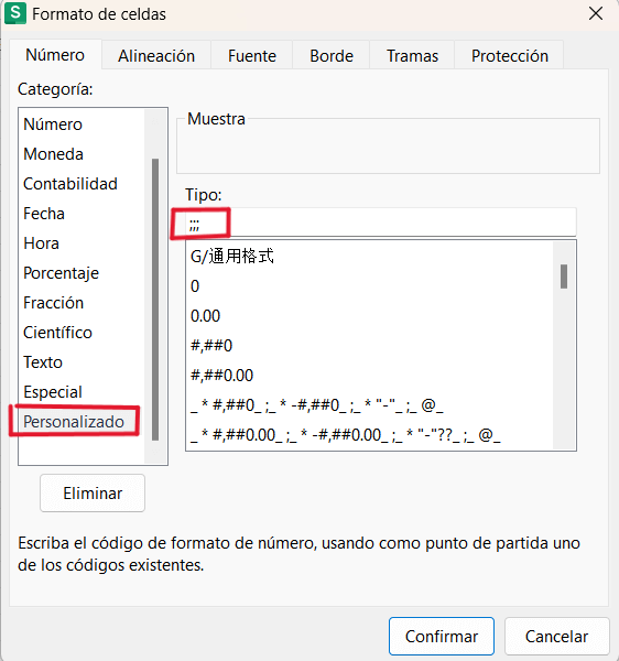 Configurar el Formato Personalizado