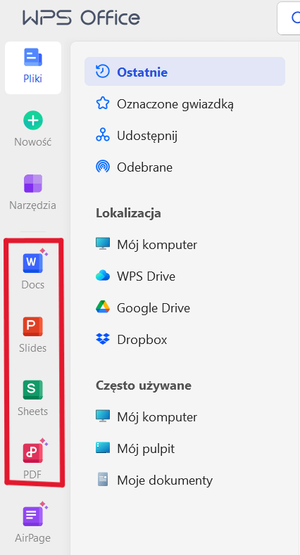 Funkcja WPS Office