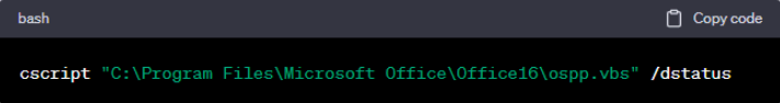 Checking the status of Office activation with the command prompt