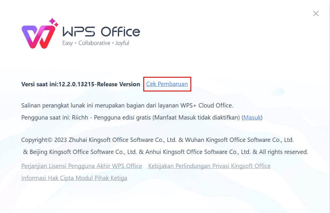 Periksa Pembaruan WPS