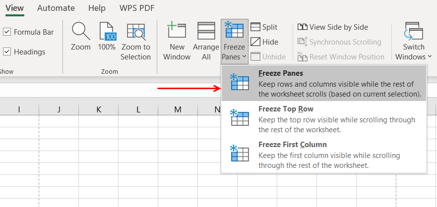 ‘Select the Freeze Panes option’
