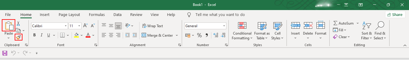 “Clipboard section with the clipboard and th paint brush selected”